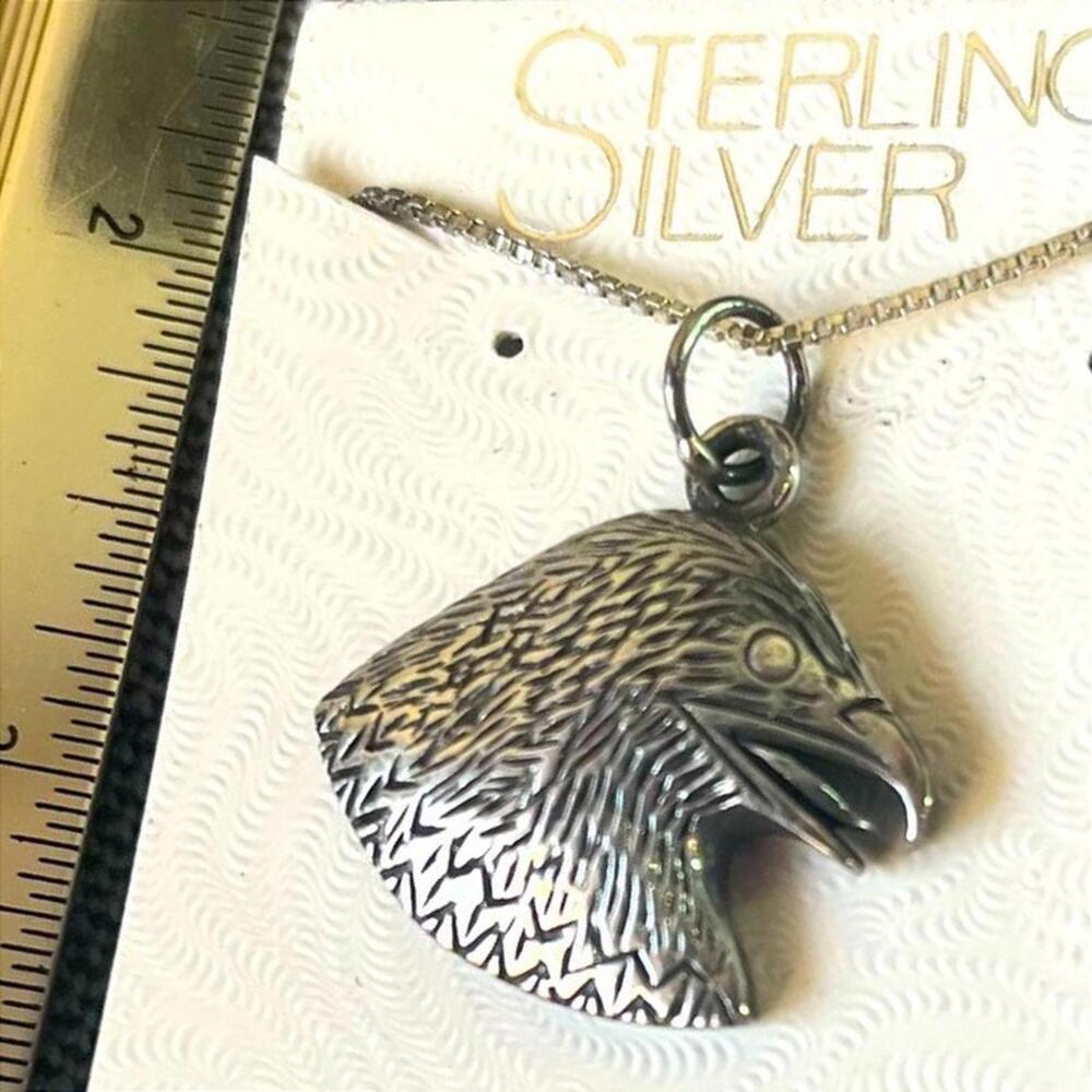 Sterling‎ Silver Eagle Head Pendant Necklace
